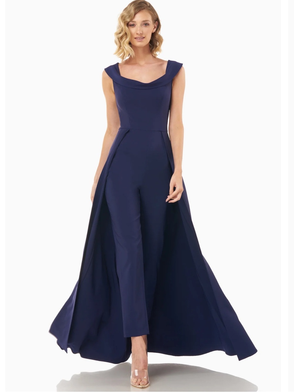 New Kay Unger Alara Jumpsuit in navy boat neck maxi dress jumpsuit size 8